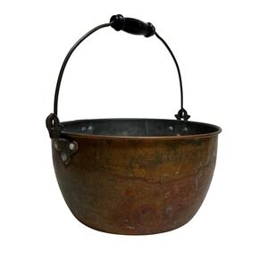 Revere Hammered Copper Apple Butter Kettle Wooden Handle Cauldron Antique